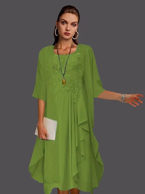 Two Piece A-Line Chiffon Lace Sleeveless Jacket Dresses with Pleats Appliques by Dreamylily