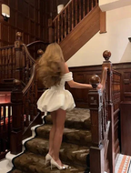 White Off The Shoulder Satin A Line Homecoming Dress Mini Prom Dress Y8420 by simplepromdress