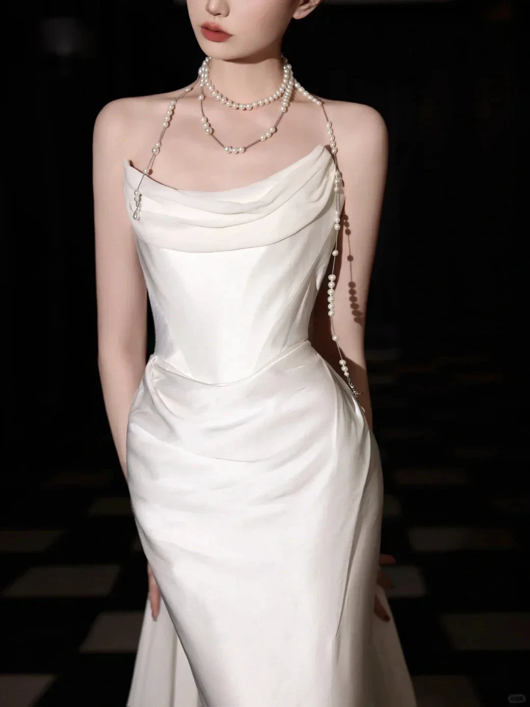 Classy White Satin Chiffon Mermaid Prom Dress,Strapless Long Wedding Dress Y8591 by simplepromdress