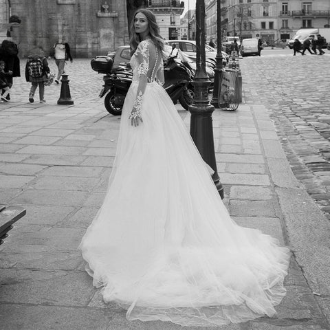 Luxury Wedding Dress 2023 Detachable 2 In 1 Mermaid Embroidered Lace On Net With O-neck Full Sleeve Back Button Vestido De Novia