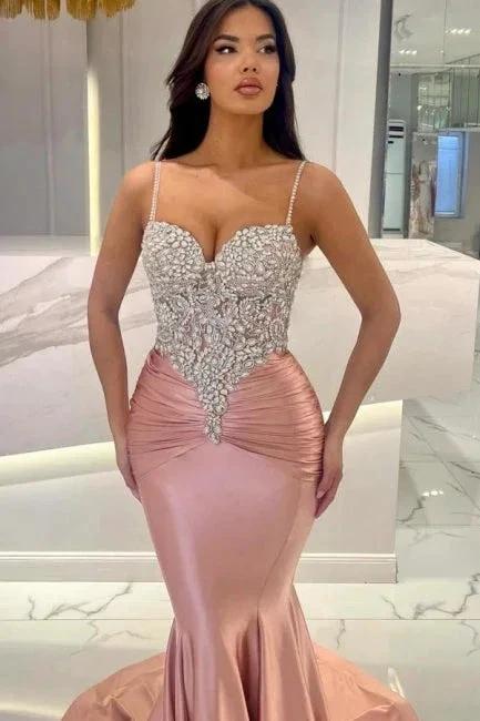 Attractive Long Mermaid Spaghetti Straps Lace Prom Dress with Train by misshow.com