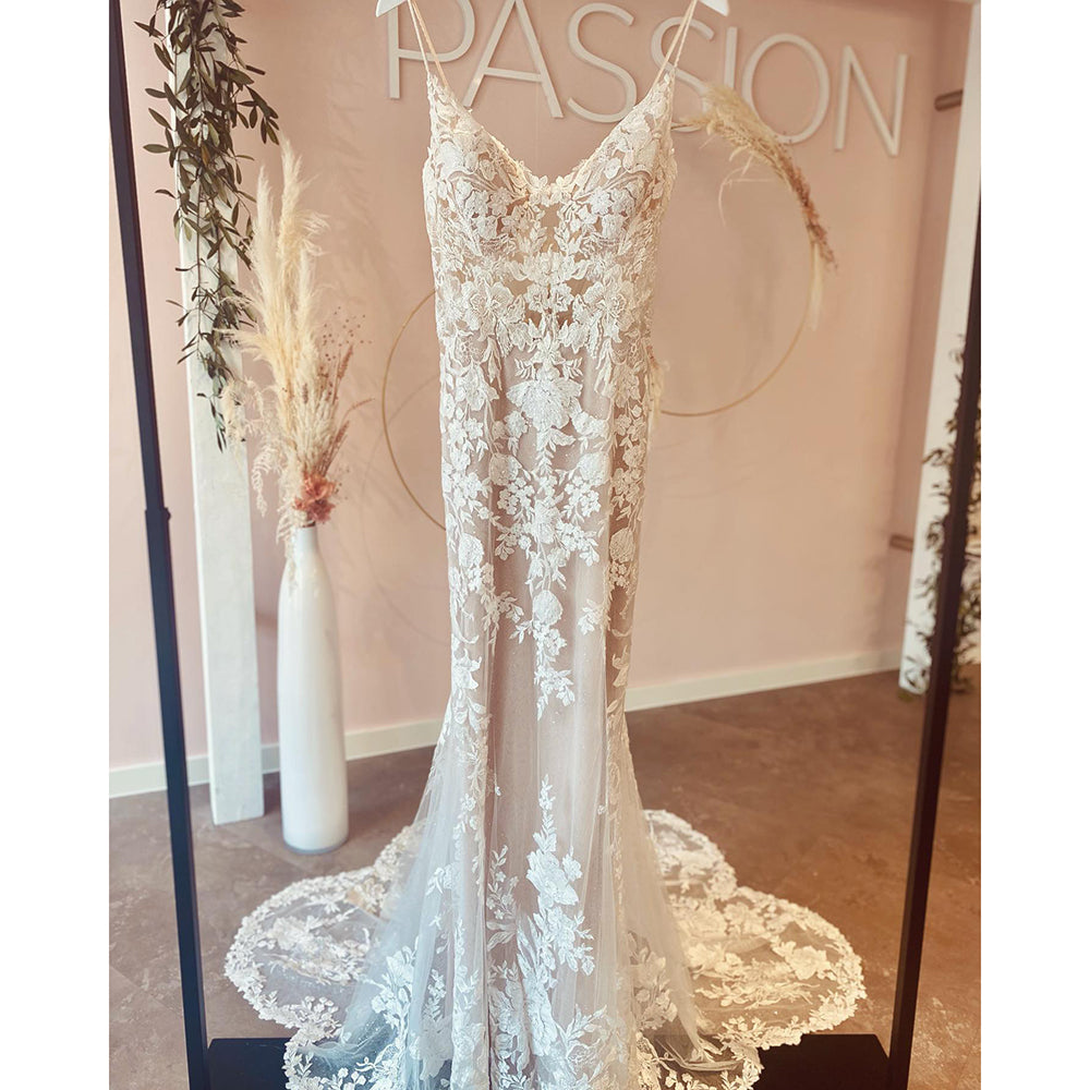 Spaghetti Straps Mermaid Wedding Dresses Champagne Bride Dress