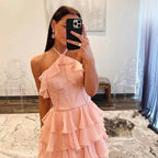 Halter Keyhole Ruffle Tiered Prom Dress with Slit by KissProm