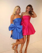 A-Line Strapless Pleated Party Dress with Bow by KissProm