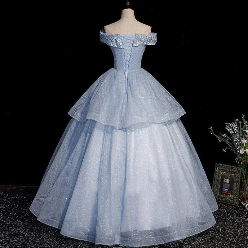 Blue tulle lace long ball gown dress formal dresses Y4208 by simplepromdress