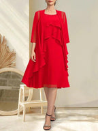 A-line Scoop Knee-Length Chiffon Mother of the Bride Dress With Beading by Dreamylily