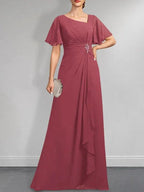 A-line Asymmetrical Floor-Length Chiffon Mother of the Bride Dress With Pleated Beading Sequins by Dreamylily