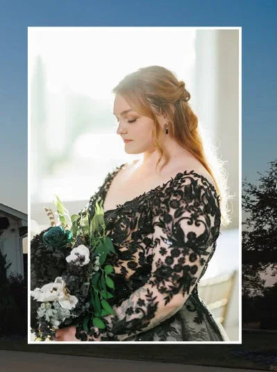 Glamorous Black Lace Wedding Dress,Gothic Bridal Gown Y7353