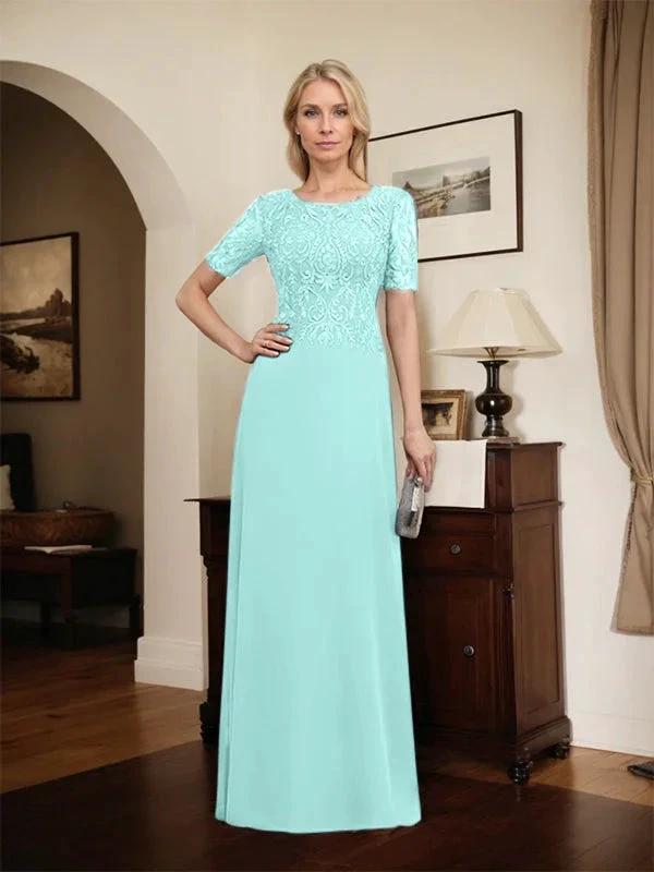 A-line Scoop Floor-Length Lace Chiffon Mother of the Bride Dress With Sequins by Dreamylily