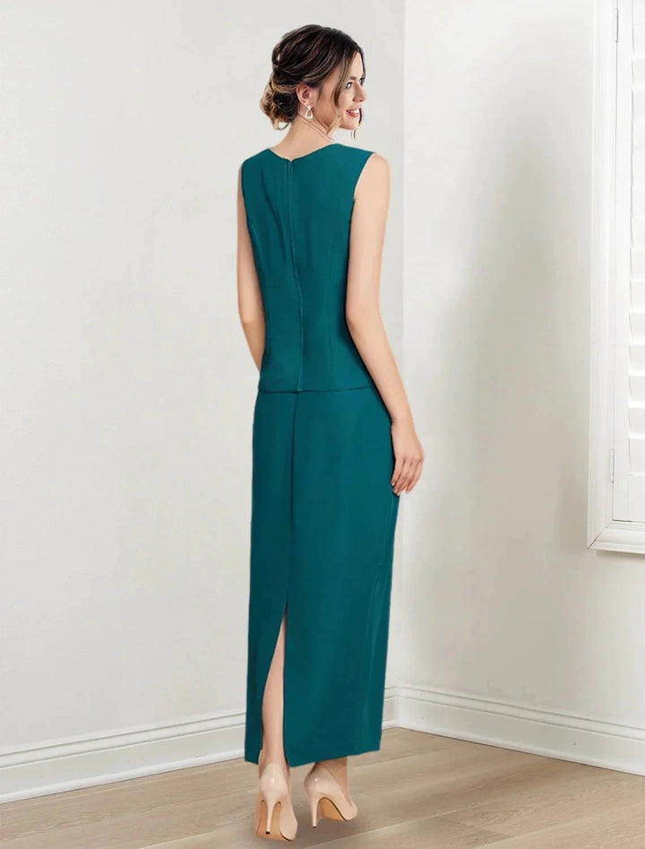 Sheath/Column Jewel Neck Ankle-Length Mother of the Bride Dresses by Dreamylily