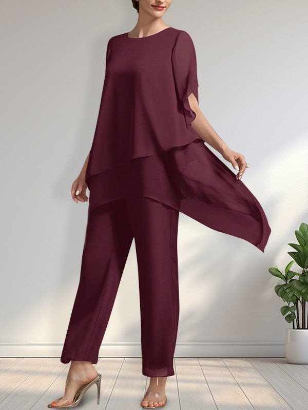Separates Jumpsuit/Pantsuit Scoop Ankle-Length Chiffon Mother of the Bride Dress