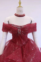 Fairy Off-Shoulder A-Line Red Evening Dress, Sparkling Dress Ball Gown Wedding Dress Y7676 by simplepromdress