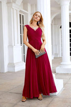 Ladies Chiffon V Neck Sleeveless Floor Length Bridesmaid Evening Dress Wedding Party Evening Dress 28126 by numbersea