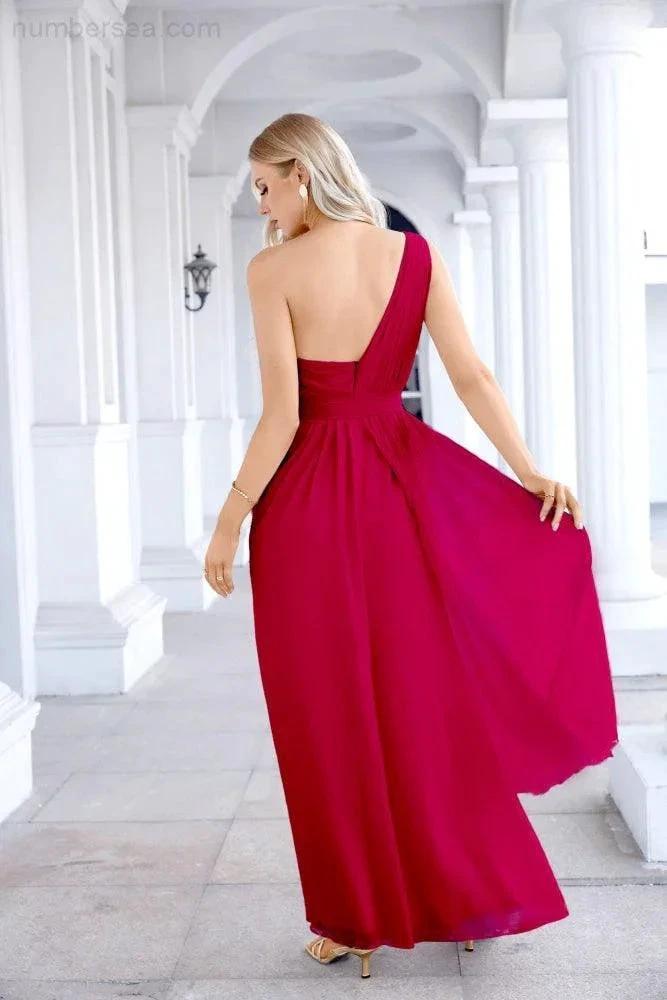 Ladies Chiffon One Shoulder Bridesmaid Evening Dress Wedding Party Evening Dress 28133 by numbersea