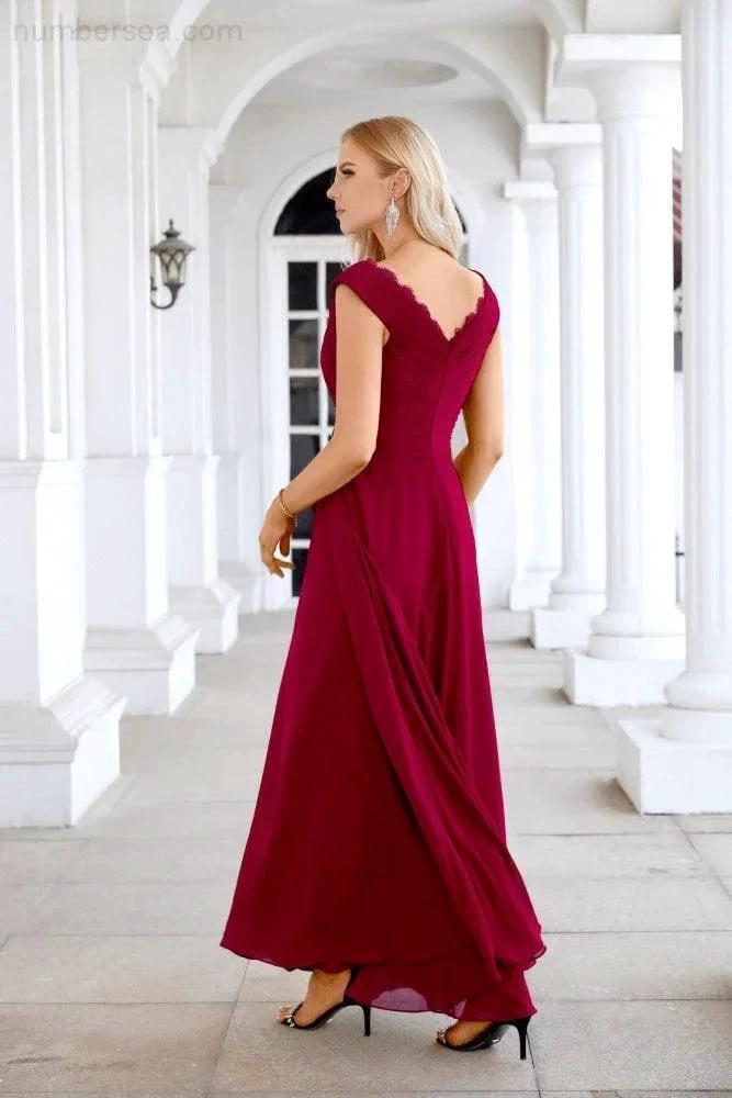 Ladies Chiffon V Neck Sleeveless Floor Length Bridesmaid Evening Dress Wedding Party Evening Dress 28126 by numbersea