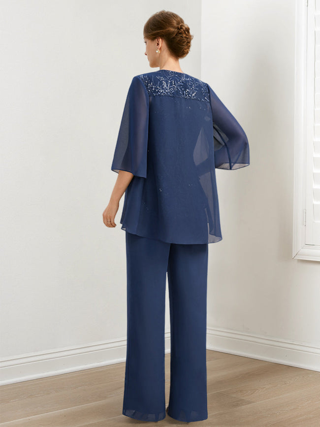 Chiffon Mother of the Bride Pantsuits with Sequins & Jacket Main Image