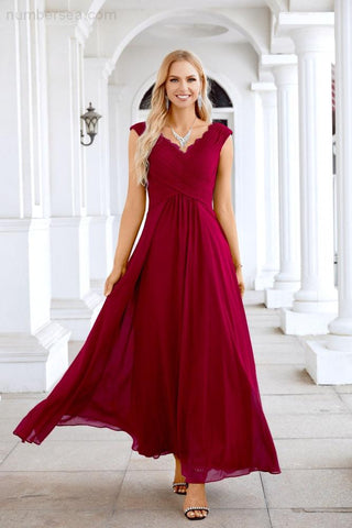 Ladies Chiffon V Neck Sleeveless Floor Length Bridesmaid Evening Dress Wedding Party Evening Dress 28126