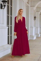Ladies V Neck Chiffon Long Sleeve Front Slit Bridesmaid Evening Dress Wedding Party Shopping Evening Dress 28109 by numbersea