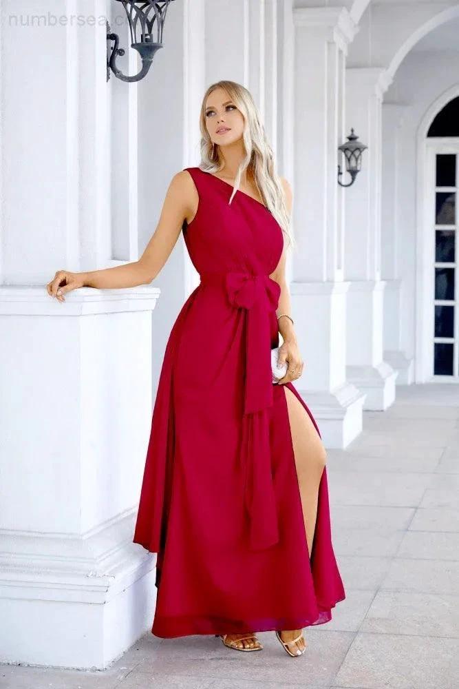 Ladies Chiffon One Shoulder Bridesmaid Evening Dress Wedding Party Evening Dress 28133 by numbersea