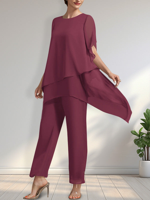 Separates Jumpsuit/Pantsuit Scoop Ankle-Length Chiffon Mother of the Bride Dress