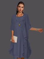 Two Piece A-Line Chiffon Lace Sleeveless Jacket Dresses with Pleats Appliques by Dreamylily