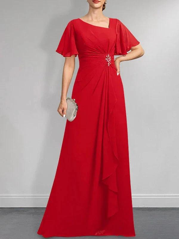 A-line Asymmetrical Floor-Length Chiffon Mother of the Bride Dress With Pleated Beading Sequins by Dreamylily