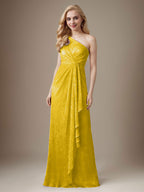 Ruby Sheath One Shoulder Metallic Mesh Dress Mother of the Bride Dress