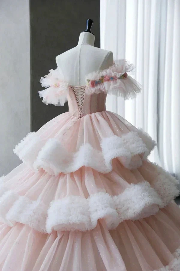 Fairy Tulle Pleated Layered Ball Gown Sweet Quinceanera Dress Y7702 by simplepromdress
