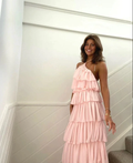 Pink Sleeveless Layered Long Prom Dress,Pink Evening Dress Y2301 by simplepromdress