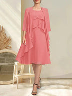 A-line Scoop Knee-Length Chiffon Mother of the Bride Dress With Beading by Dreamylily