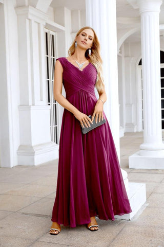 Ladies Chiffon V Neck Sleeveless Floor Length Bridesmaid Evening Dress Wedding Party Evening Dress 28126