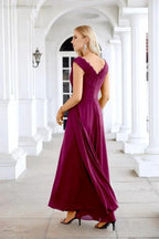 Ladies Chiffon V Neck Sleeveless Floor Length Bridesmaid Evening Dress Wedding Party Evening Dress 28126 by numbersea
