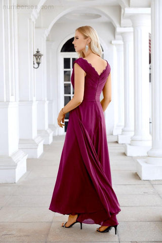 Ladies Chiffon V Neck Sleeveless Floor Length Bridesmaid Evening Dress Wedding Party Evening Dress 28126