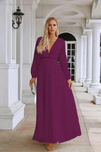 Ladies V Neck Chiffon Long Sleeve Front Slit Bridesmaid Evening Dress Wedding Party Shopping Evening Dress 28109 by numbersea