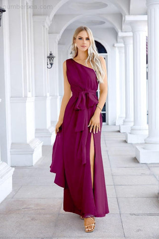 Ladies Chiffon One Shoulder Bridesmaid Evening Dress Wedding Party Evening Dress 28133