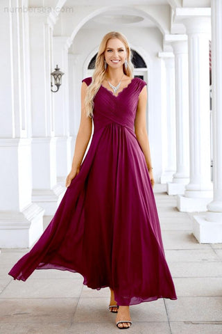 Ladies Chiffon V Neck Sleeveless Floor Length Bridesmaid Evening Dress Wedding Party Evening Dress 28126