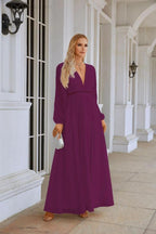 Ladies V Neck Chiffon Long Sleeve Front Slit Bridesmaid Evening Dress Wedding Party Shopping Evening Dress 28109 by numbersea