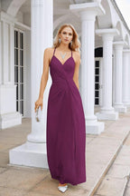 Ladies Chiffon Spaghetti Strap V Neck Front Slit Floor Length Bridesmaid Evening Dress Prom Party Wedding Evening Dress 28116 by numbersea