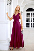 Ladies Chiffon V Neck Sleeveless Floor Length Bridesmaid Evening Dress Wedding Party Evening Dress 28126 by numbersea