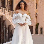 RODDRSYA Beach Wedding Dresses Lace Puff Sleeves Bridal Gowns Princess Off Shoulder Vestido De Novia Appliques Tulle Sweep Train by payinti