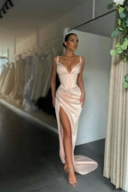 Spaghetti Straps Sleeveless V-Neck Split Prom Dress by BIZTUNNEL