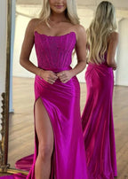 Arielle |Sheath Strapless Corset Satin Prom Dress with Slit by KissProm