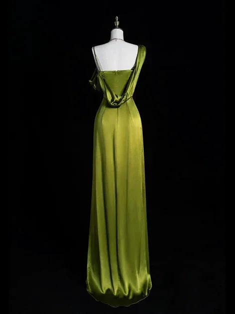 Elegant One Shoulder Green Slit Prom Evening Dress Y8218 by simplepromdress