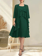 A-line Scoop Knee-Length Chiffon Mother of the Bride Dress With Beading by Dreamylily