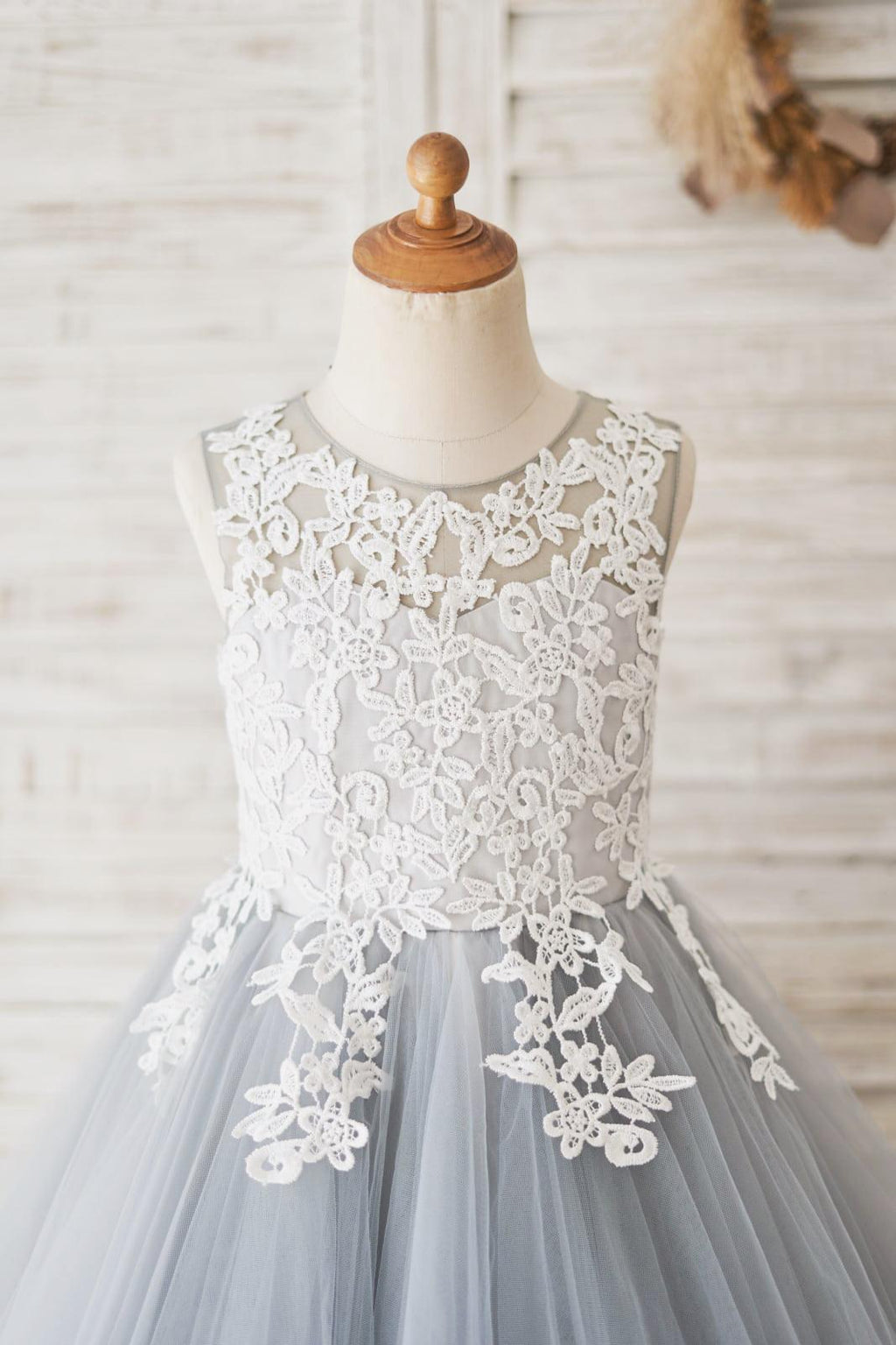 Lace Tulle Floor-length Blue Flower Girl Dress - photo 3