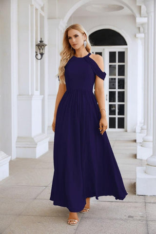 Ladies Chiffon Off Shoulder Swing Sleeve Front Slit Bridesmaid Evening Dress Wedding Party Evening Dress 28117