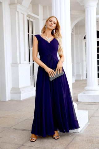 Ladies Chiffon V Neck Sleeveless Floor Length Bridesmaid Evening Dress Wedding Party Evening Dress 28126