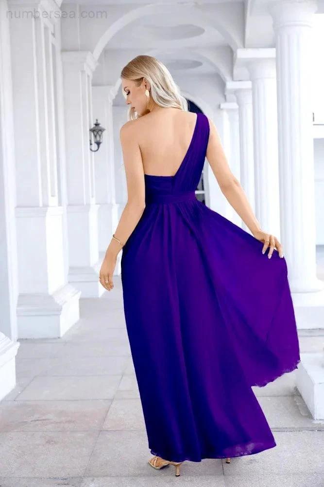 Ladies Chiffon One Shoulder Bridesmaid Evening Dress Wedding Party Evening Dress 28133 by numbersea