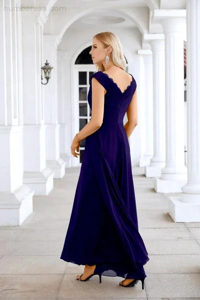 Ladies Chiffon V Neck Sleeveless Floor Length Bridesmaid Evening Dress Wedding Party Evening Dress 28126 by numbersea