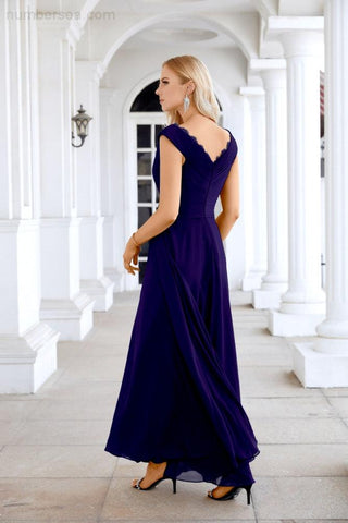 Ladies Chiffon V Neck Sleeveless Floor Length Bridesmaid Evening Dress Wedding Party Evening Dress 28126